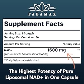 1600 mg Liposomal NAD Supplement, 98% Pure NAD+ Supplement, Superior Absorption, Alternative to Nicotinamide Riboside or NADH to Boost NAD+ for Aging Defense, Energy, Longevity, 480 Softgels