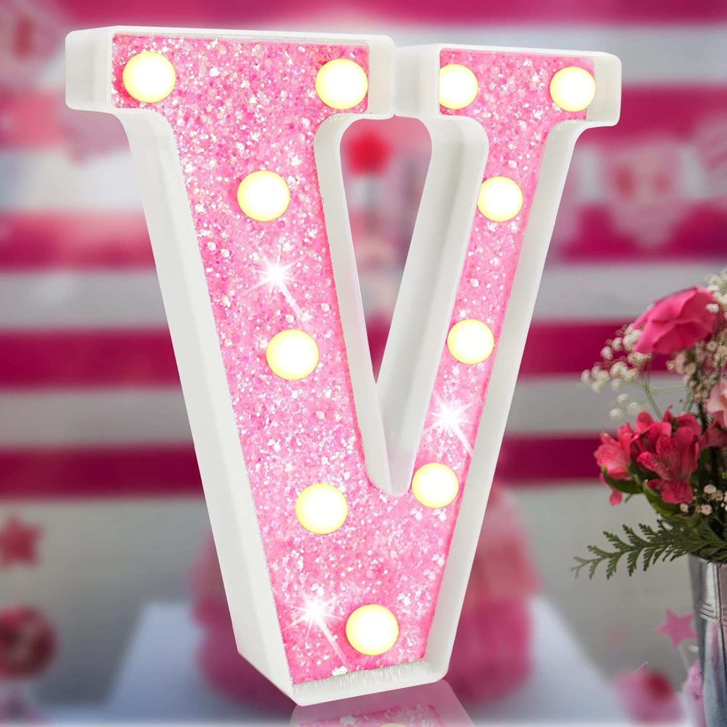 LED Marquee Letter Lights, Light Up Letters Glitter Alphabet Letter Sign Battery Powered for Night Light Birthday Party Wedding Girls Gifts Home Bar Christmas Decoration