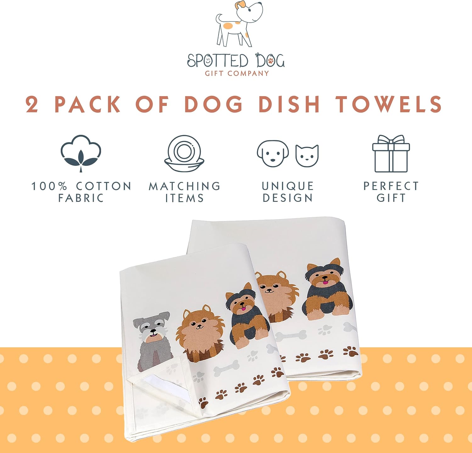 SPOTTED DOG GIFT COMPANY Dog Kitchen Towels Set of 2, 100% Absorbent Cotton Dish Towels for Drying Dishes, Happy Dogs Themed Kitchen Accessories, Gifts for Dog Lovers 20"x28" image 2