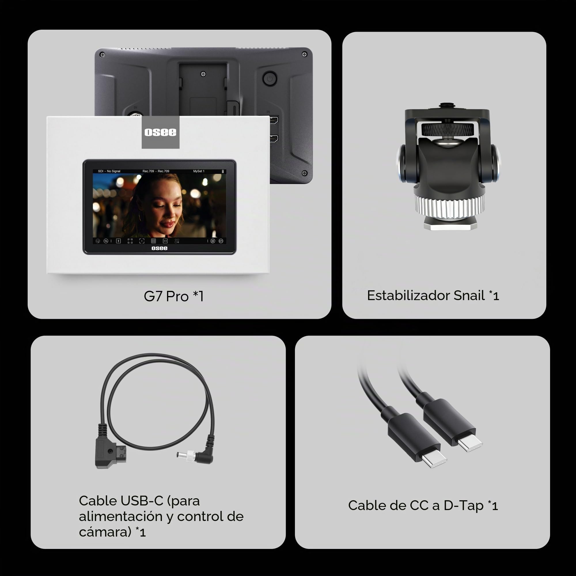 Osee G7 Pro Cámara Monitor 7 Pulgadas 3000nits Pantalla Táctil Monitor de Campo con Control de Cámara, Entrada/Salida HDMI 3G-SDI, LUT 3D, Enfoque Táctil Monitor de Vídeo para DSLR | Monitor de CA con pantalla táctil Full HD de 1920 x 1080 con entrada y s
