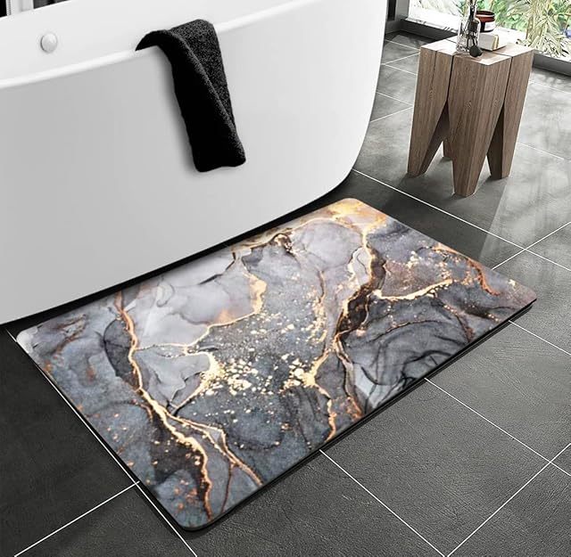 Bathroom Rug Non Slip 60 x 45 cm Super Absorbent Floor Mat 4 Layer esign Cojzlx Bath Mat Anti-Mould Easy to Clean Comfortable Shower Rugs Easy to Dry