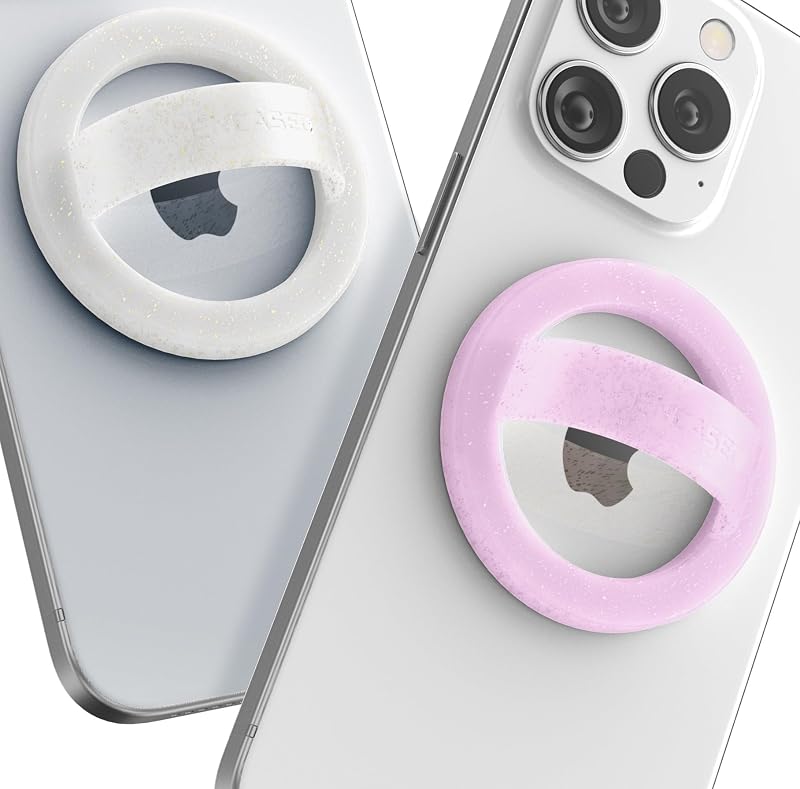 2-Pack Magnetic Phone Grip Holders for iPhone, Compatible with MagSafe (Soft-Touch Silicone) Cute Finger Loops for Women, Comfortable and Secure Fit (Clear Sparkle & Glitter Pink)