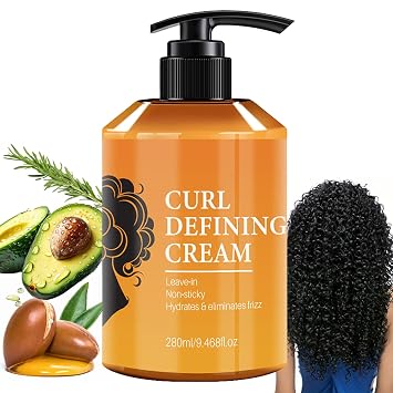 Argan Oil Curl Defining Cream, Anti Frizz Curling Cream to Define All Natural Curl Types and Textures Moisturizing Long-Lasting Styling Volume 9.46 FL OZ