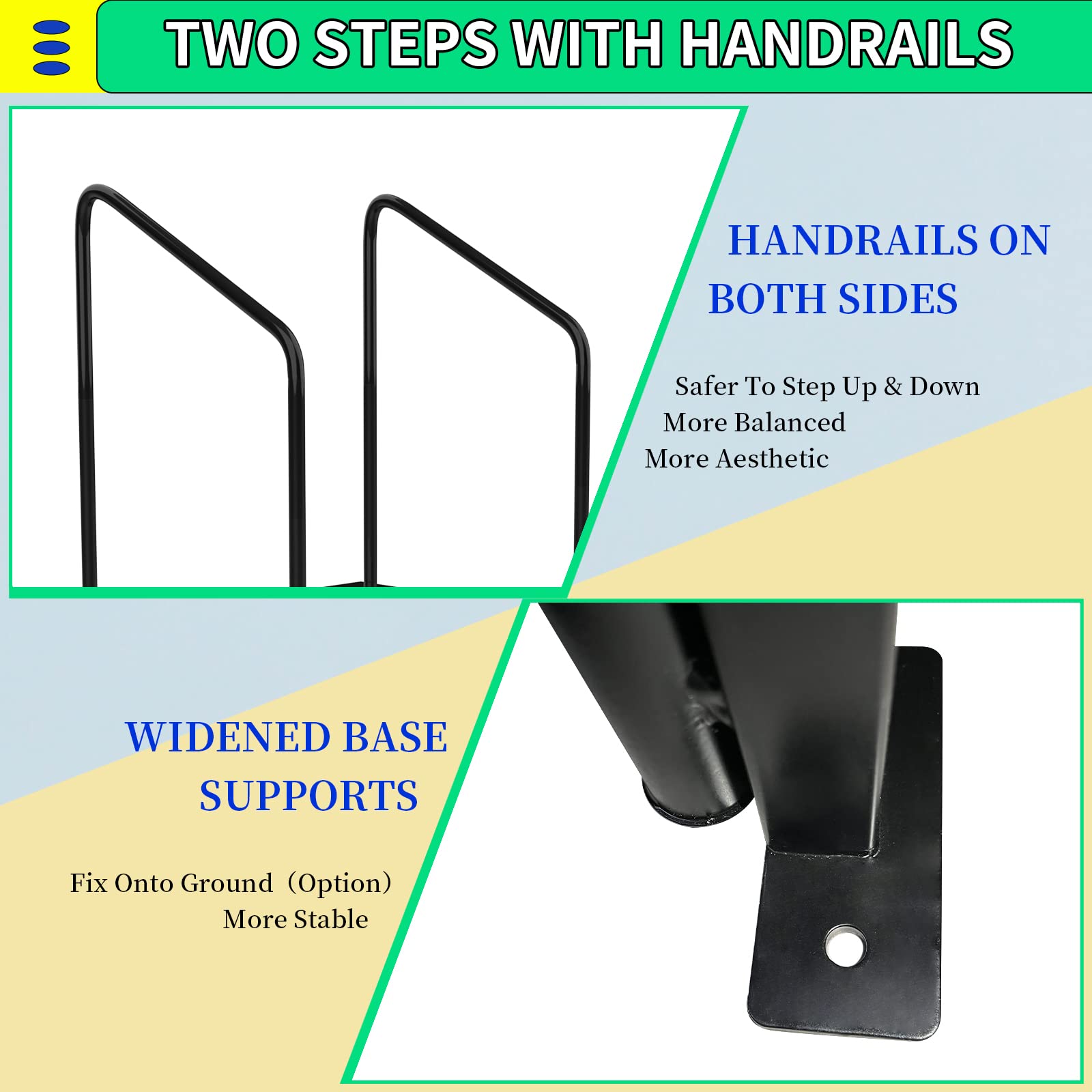 Yeezoo RV Steps with Two handrails, Metal hot tub Steps with Two Handles, Portable Two Steps for RV, Travel Trailer, Motor Home and Camper with Two PV mats.