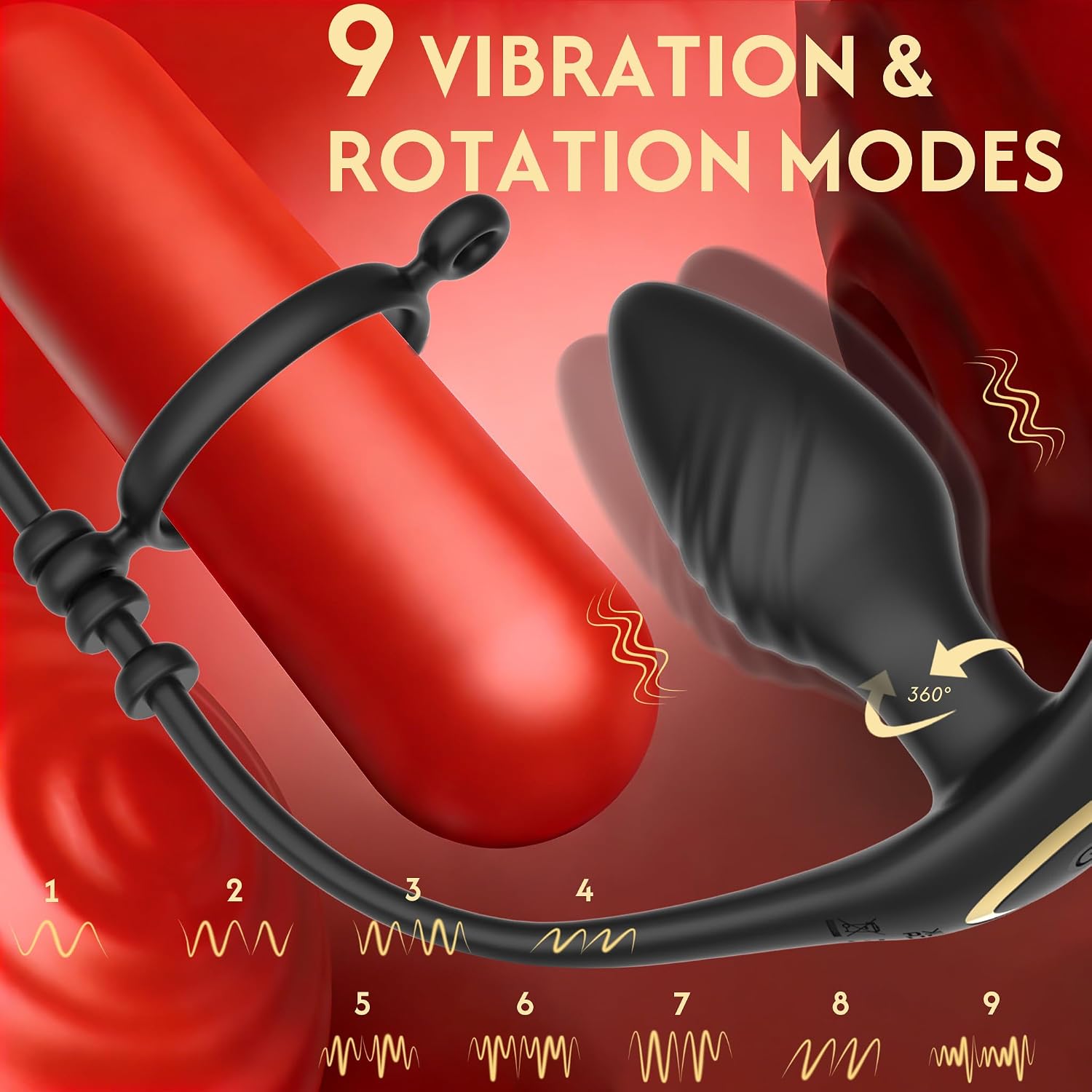 3in1 Vibrating & Rotating Anal Vibrator, 3 Cock Rings, 9 Modes, App, Remote