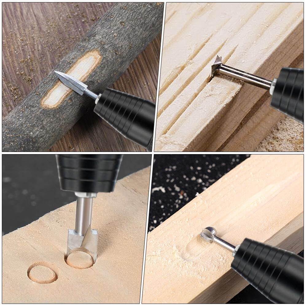 Hanboost 10Pcs Wood Carving Bits Set, Premium Carbon Steel Grinding Burrs with Tungsten Alloy Shaft for Handheld Rotary Tool S2, Detail Engraving Accessories for DIY Makers & Craftsmen