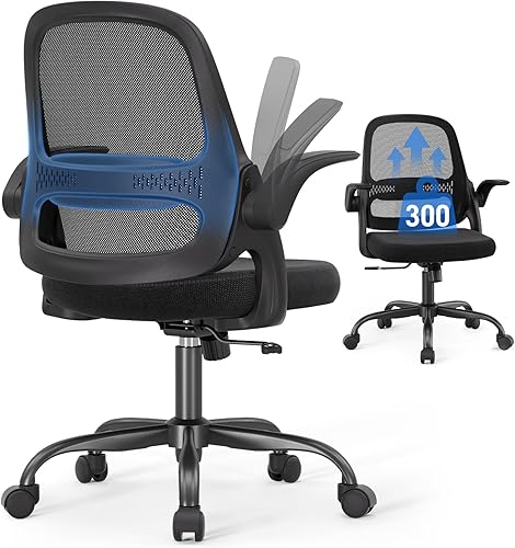 Miniatura 1 de Silla de oficina ergonómica de malla para oficina en casa, brazos abatibles, respaldo de malla transpirable y cojín de asiento grueso, silla de