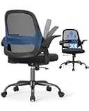 Ergonomic Mesh Office Chair for Home Office, Flip-Up Arms, Breathable Mesh Back & Thick Seat Cushion, Swivel Rolling Computer Desk Chair, BIFMA Certified, Supports 300 lbs (Black Frame/Black Seat)