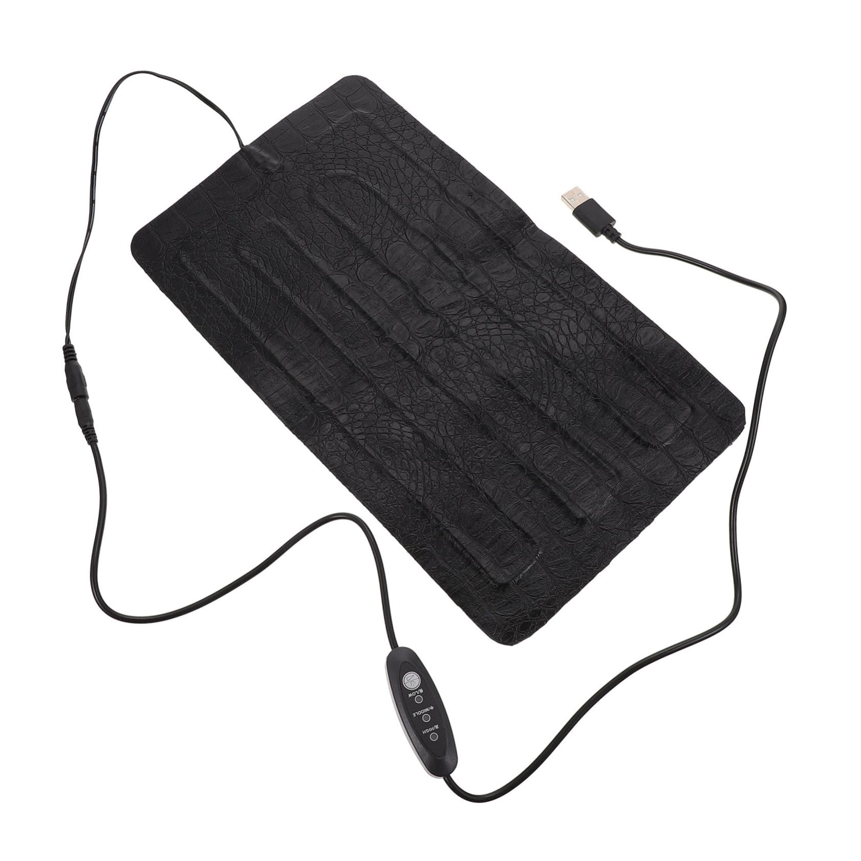 Tappetino Riscaldante per Rettili USB 3 Livelli di Temperatura, Materiale in Ecopelle Nera, Portatile e Adatto per Animali Piccoli e Terrari all’Aperto