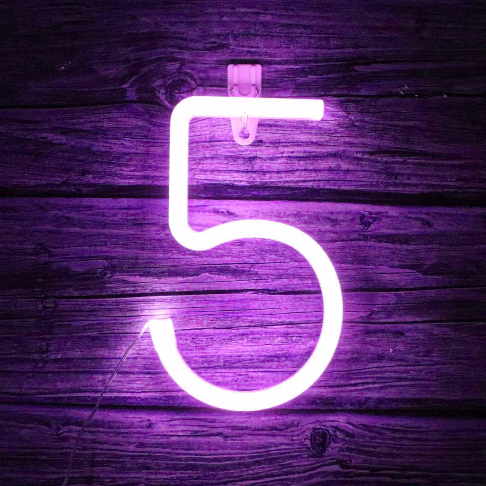 Vibrant Purple LED Neon Sign - USB & Battery Operated Arabic Numerals for Home Office Wedding Shop Decoration（No.5） — image 1