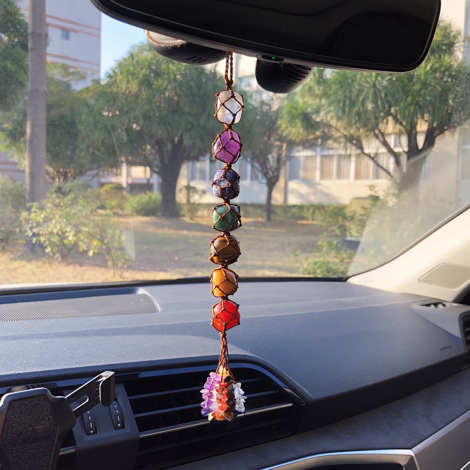 Natural Crystal Rearview Mirror Accessories Car Hanging Ornaments 7 Chakra Decor Home Decor Feng Shui Ornament Car Accessories Christmas Decor Meditation Gifts