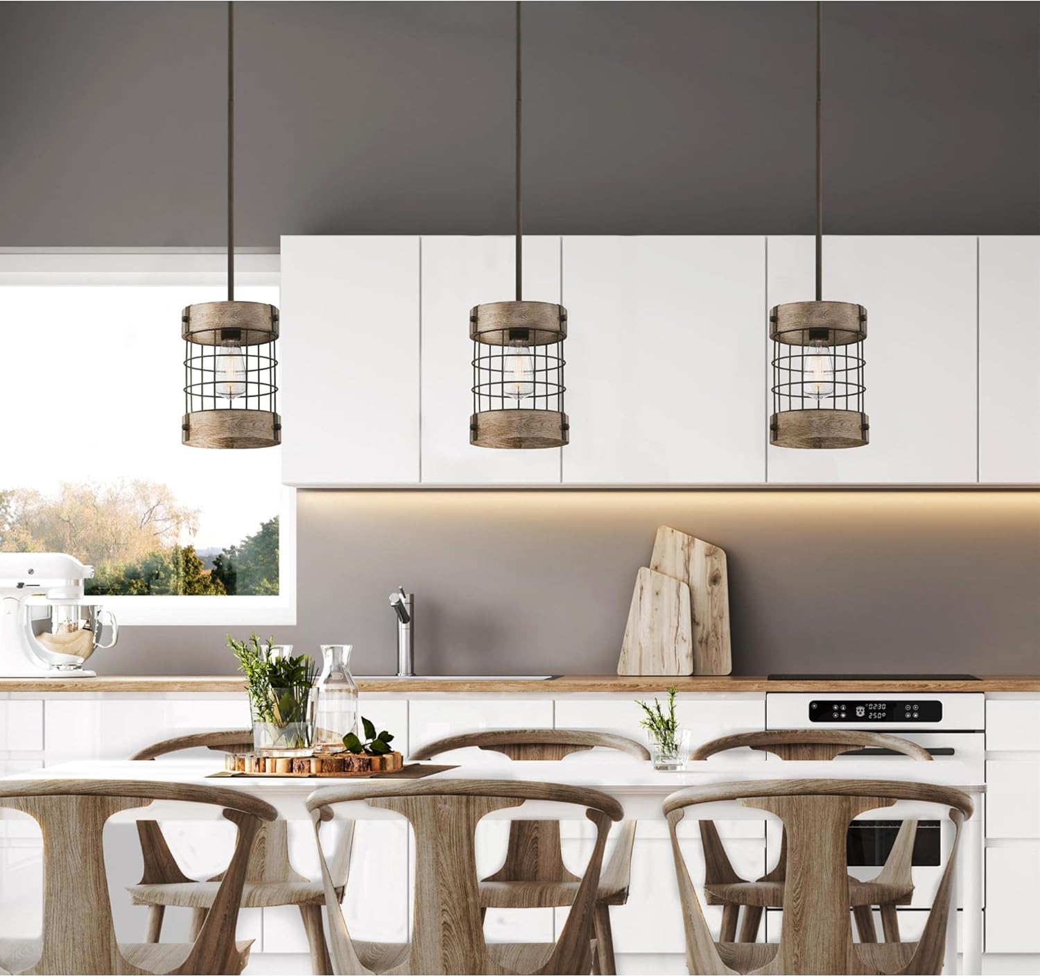 Westinghouse 6118000 Langston Vintage-Style One-Light Indoor Pendant Light, Oil Rubbed Bronze Finish with Vintage Pine Accents, Cage Shade