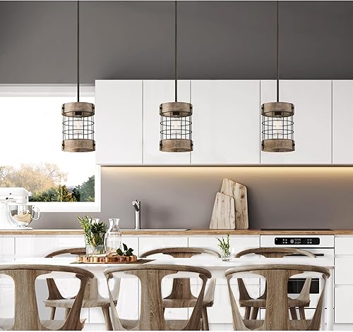 Miniatura 3 de Westinghouse Lighting 6118000 Langston - Lámpara colgante para interiores de estilo vintage, acabado de bronce aceitado con detalles de pino