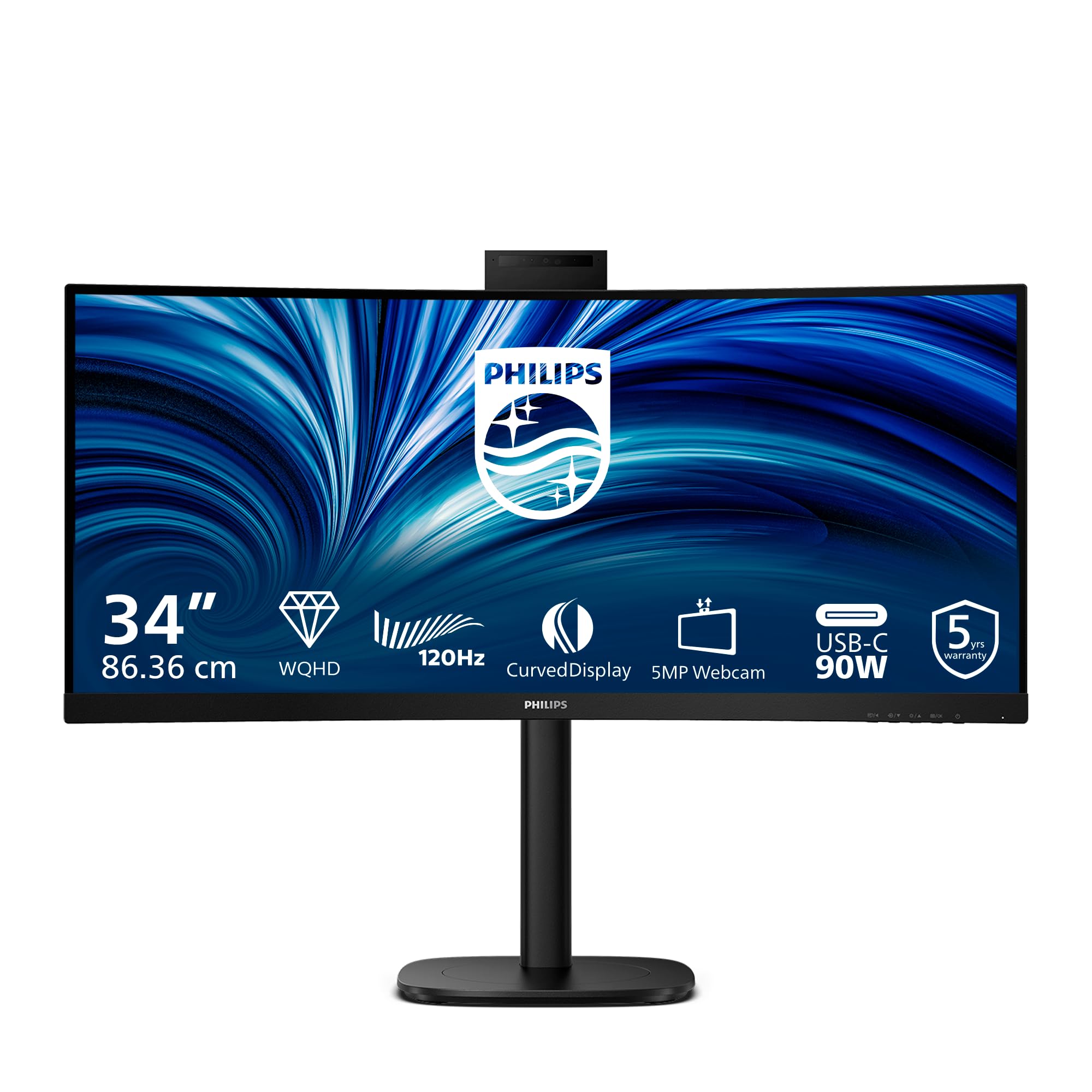 Philips 34B2U3600CH USB Hub curvo Monitor 34 pollici UW-QHD, 120Hz, VA, 4ms GtG, HDR10, Web cam, Speakers (3440x1440 HDMI 2x 2.0 DP 1x 1.4) nero