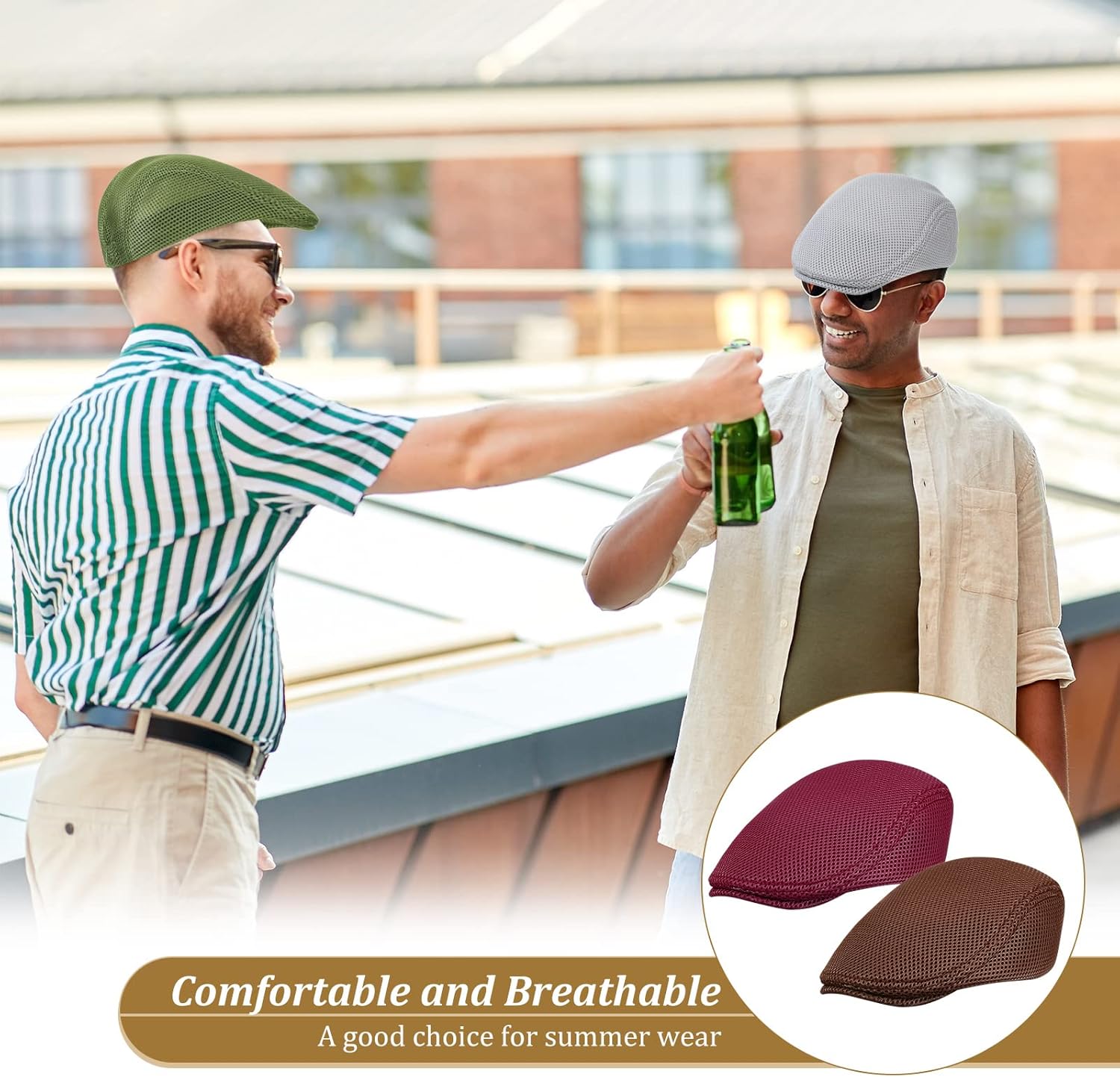 Funtery 12 Pieces Mesh Newsboy Hat for Men Flat Cap Breathable Summer Beret Cap Cabbie for Golf Baseball Driving - Image 4