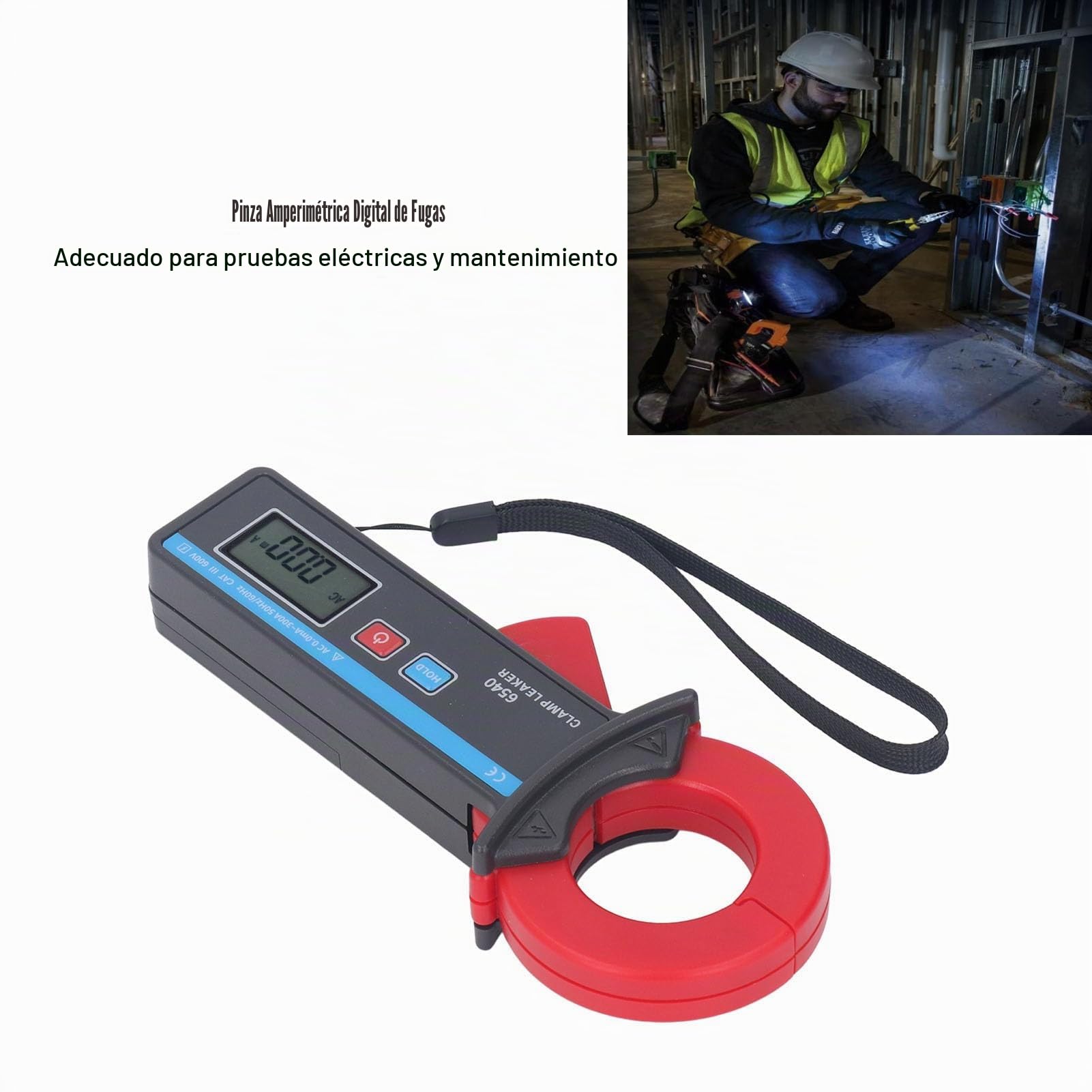 Pinza Amperimétrica Digital, Pinza Amperimétrica de Corriente de Fuga, Amperímetro Portátil con Fugas Digitales de Alta Precisión, Tamaño de Mandíbula de 40 Mm