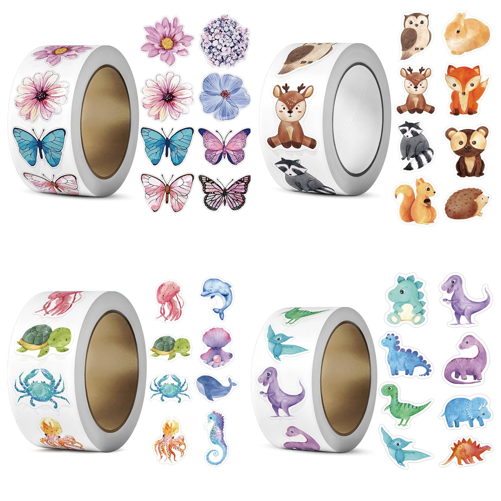 Solvio 2000 Pcs Animal Stickers for Children, Reward Stickers Roll, 32 Types Cute Cartoon Dinosaur Stickers for Kids Teacher Classroom, DIY Craft Decals for Water Bottles Laptops Journals