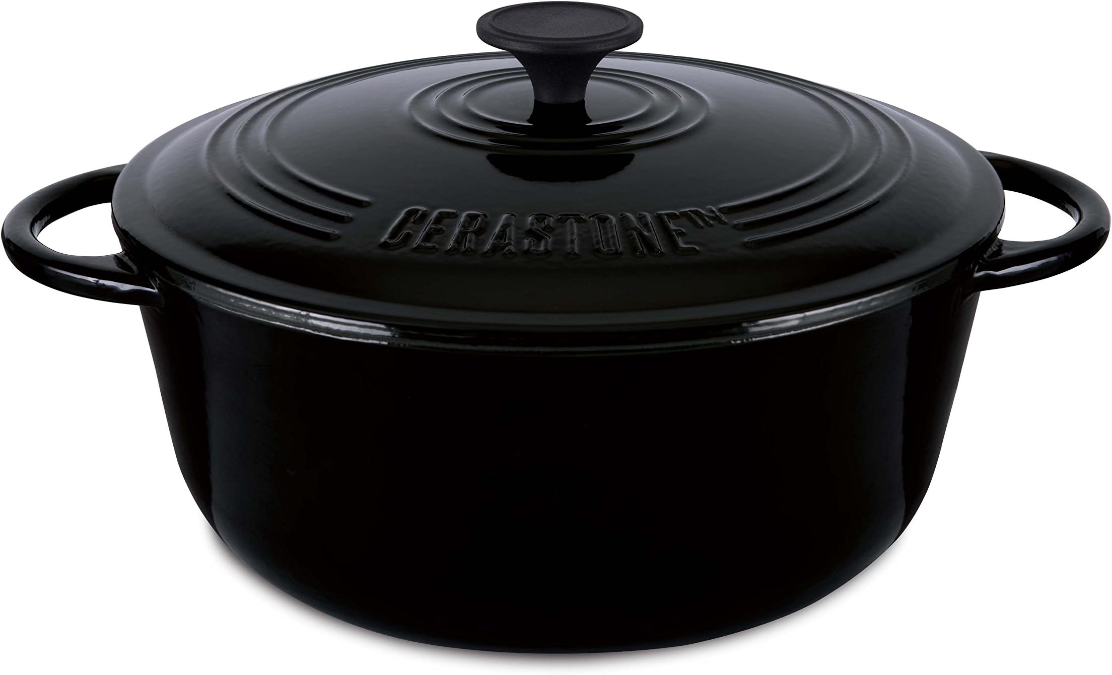 CeraStone Cast Iron CCI0116 Ceramic Coating Interior and Color Enamel Coating Exterior Dutch Oven Cookware, Black