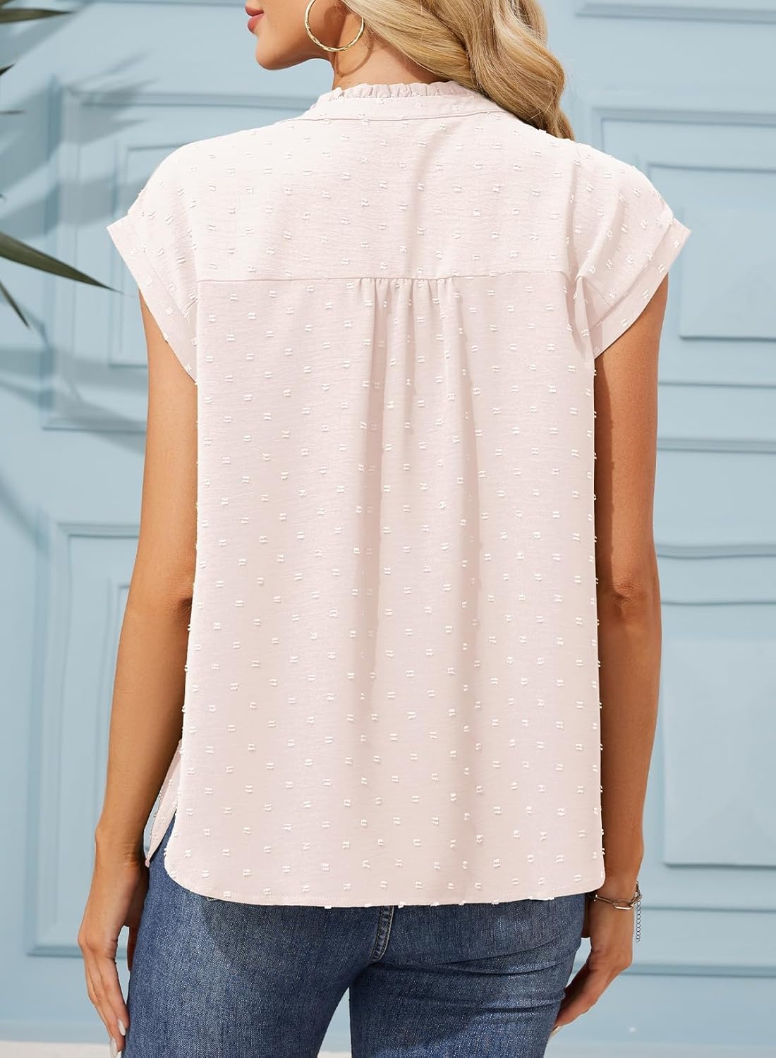 Dokotoo Womens Summer Tops Ruffle Crewneck Short Sleeve Button Down Shirts Boho Chiffon Blouses - Image 5