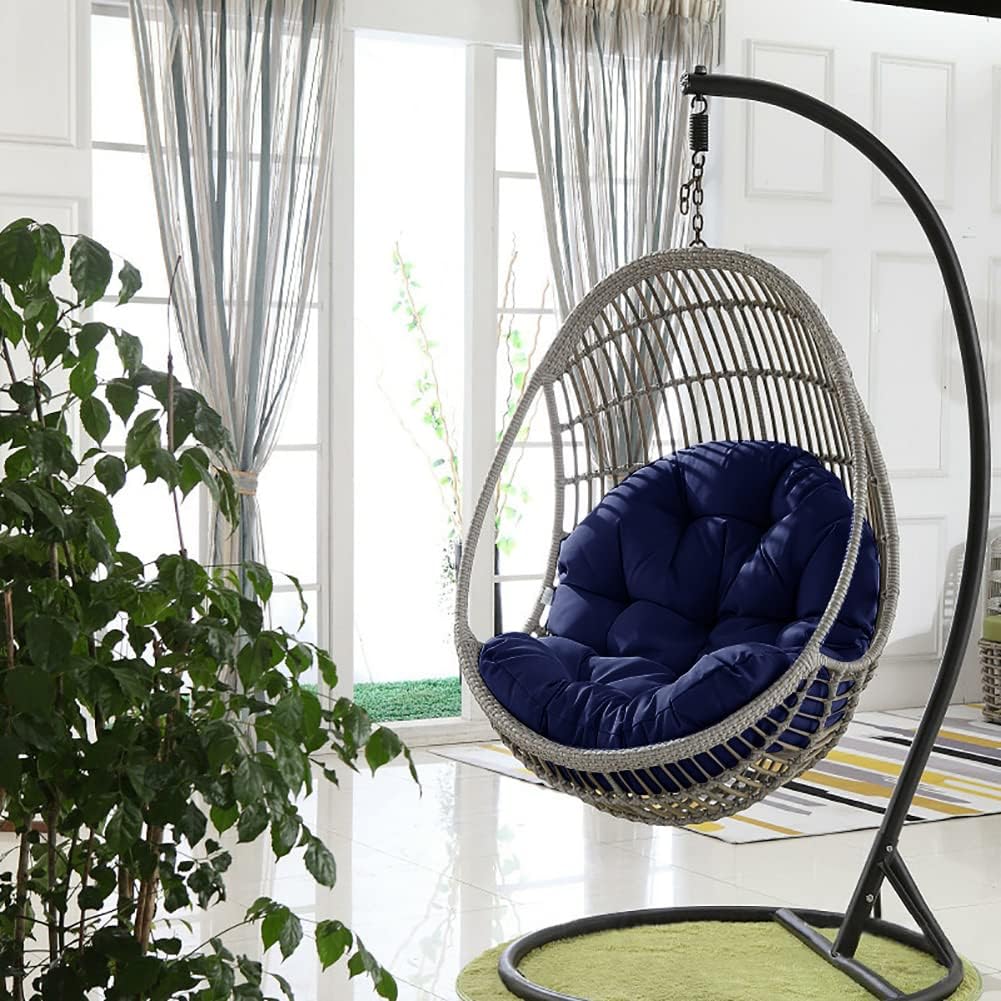 Hanging Egg Chair Cushion 47 X 35 in Waterproof Indoor/Outdoor Hammock Chair Cushion Washable Hanging Basket Seat Cushion (Without Chair) (Navy)