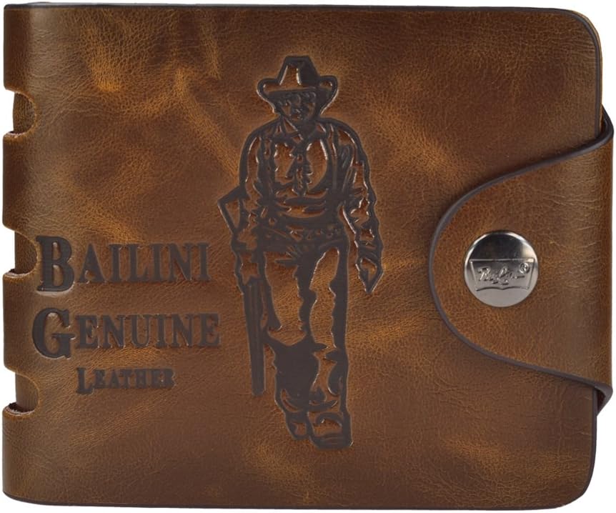 Men's Genuine Cowboy Leather Bifold Wallet Multi Pocket Credit Card Purse (No.1)