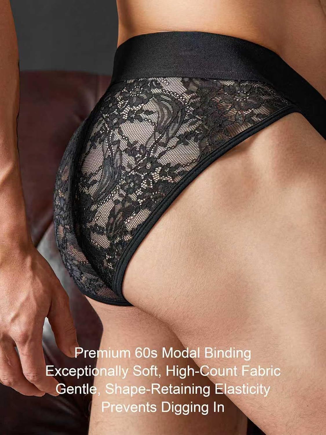 Men's Italian Style Lace Briefs Underwear, Luxury Vintage Briefs with Floral Lace - Image 2