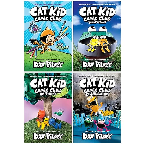Cat Kid Comic Club Series Collection 4 Books Set By Dav Pilkey (Cat Kid Comic Club, Perspectives, On Purpose, Collaborations)