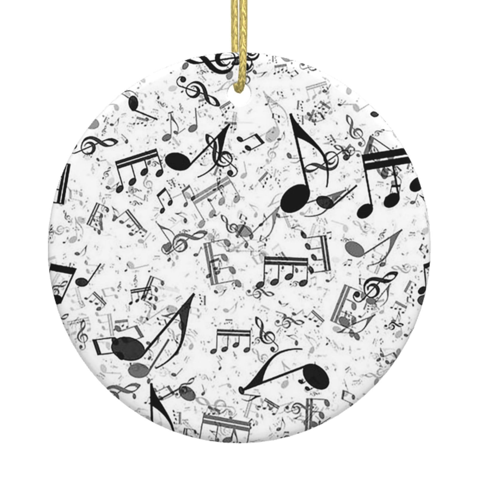 Xmas Tree Ornaments White Ceramic Hanging Accessories Music Notes Musical Christmas Tree Decorations Bauble Home Decor (Round Shaped)