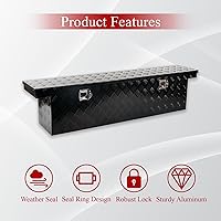 Vista 4 de 60''Inch Aluminum Truck Tool Box Trailer Chest Box Underbody Storage Organizer Waterproof Square Storage Organizer w/Lock & Keys Black(60" Lx12