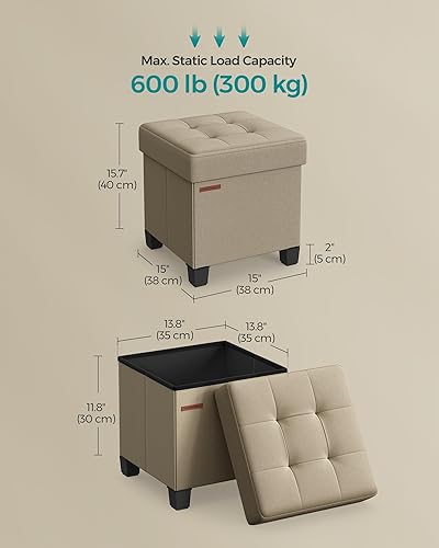 Miniatura 70 de SONGMICS Otomana de almacenamiento de cubo de 15 pulgadas, banco de dormitorio con almacenamiento, taburete de pie con pies, soporta hasta 660