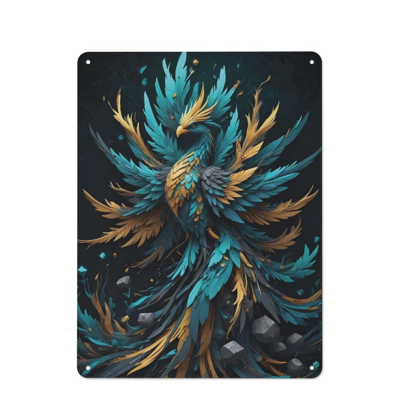 Cottage Tin Sign 40x30cm Featuring Abstract Phoenix, Porch Wall Decor for Shed, Garden Room, Porch Or Garage