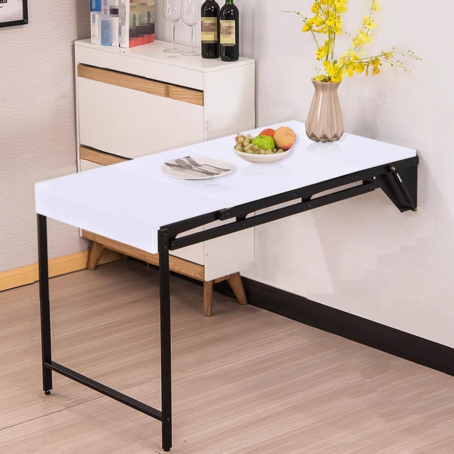 Heavy Duty Folding Wall-Mounted Table - 250kg Capacity Workbench & Storage Rack, Durable & Versatile for Home, Garage, Office (White)