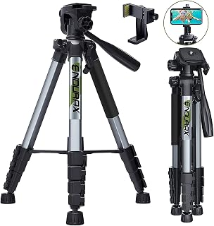 Endurax 66" Video Camera Tripod for Canon Nikon Lightweight Aluminum Travel DSLR Camera Stand with Universal Phone Holder Mount and Carry Bag