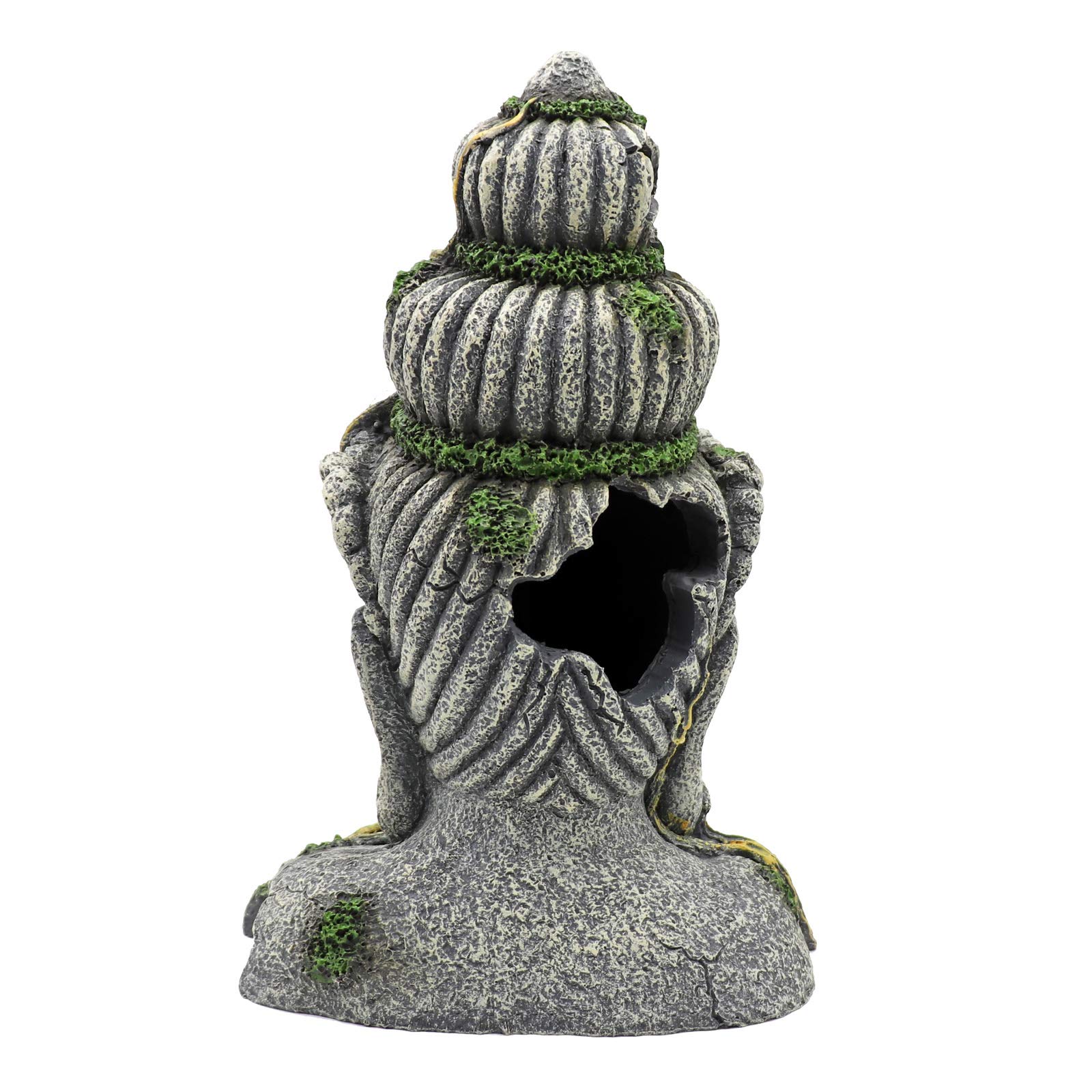 Decoraciones De Pecera Grande Buda Acuario Ornamentos Cueva, Verde Musgo Planta Cubierta Piedra Decoración Escondite Pescado, 27.5x18x10cm