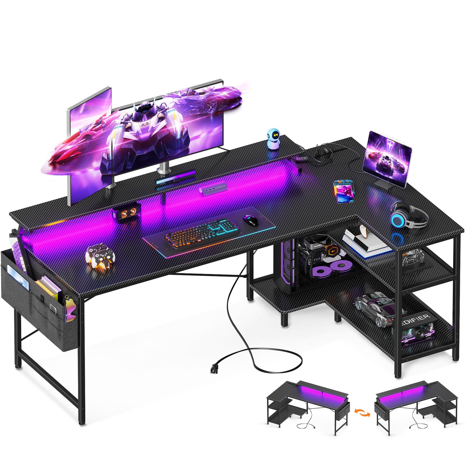 Windowsデスクトップ Desk Meet SEDETA® 66 Inch L Shaped LED Gaming Desk Home Office Corner