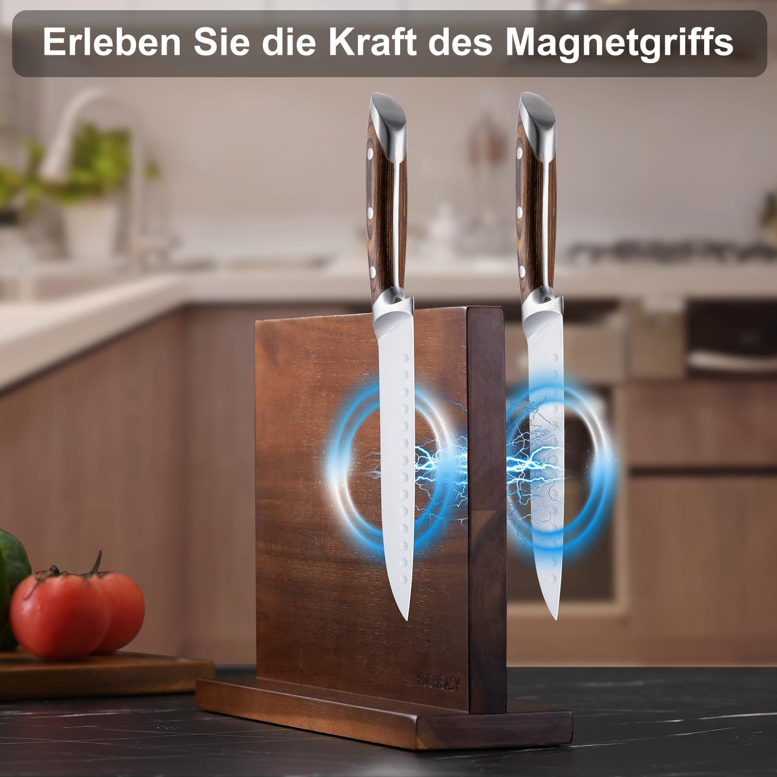 Magnetischer Messerblock Aus Edelstahl & Holz – Doppelseitig, Mit Saugnäpfen, Für Messer Bis 20 Cm