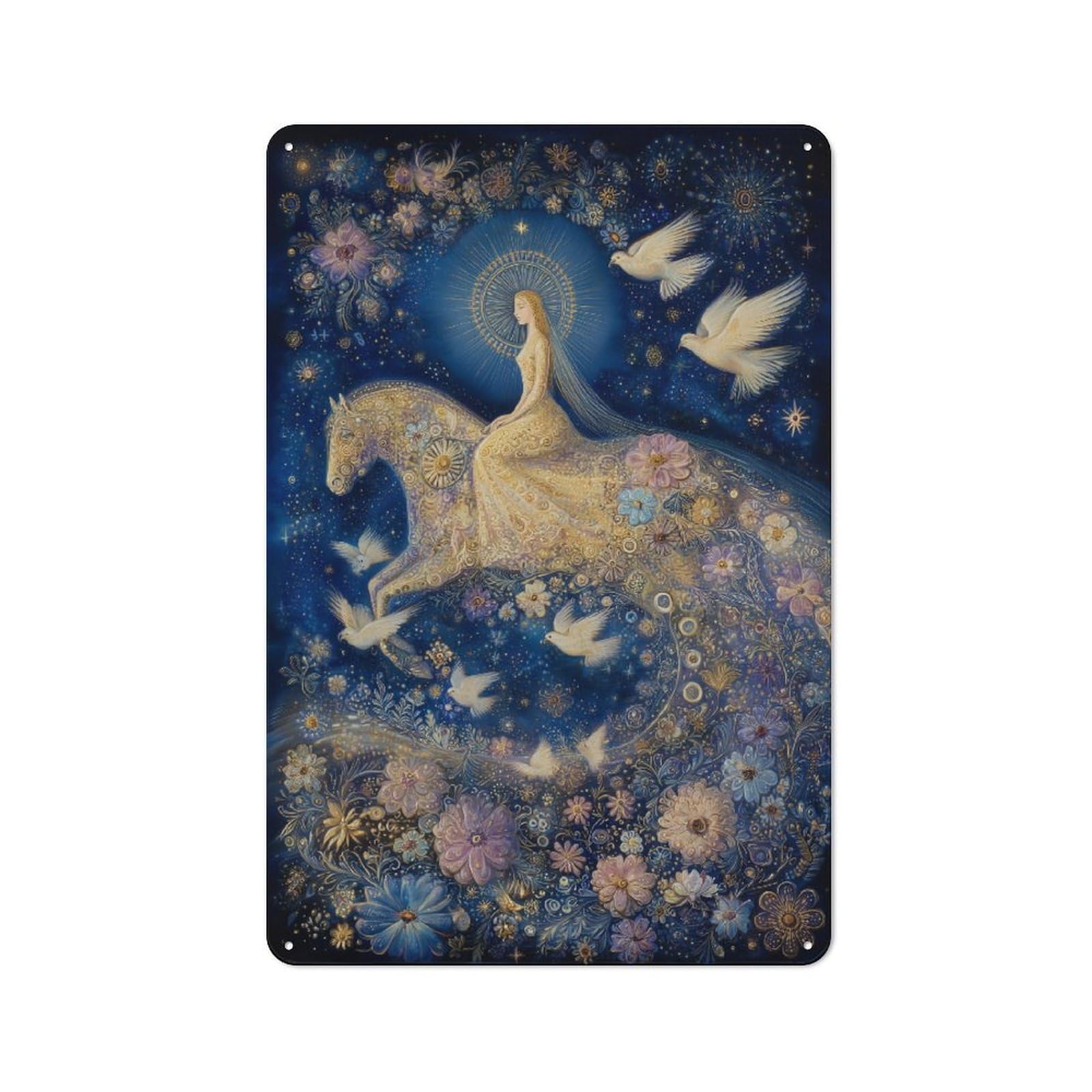 Junmoney Celestial Rider A Dreamy Fantasy Artwork Decorative Tin Sign With Design 30X20cm, Farmhouse Cottage Wall Art For Farmhouse Kitchen, Pantry Or Dining Area