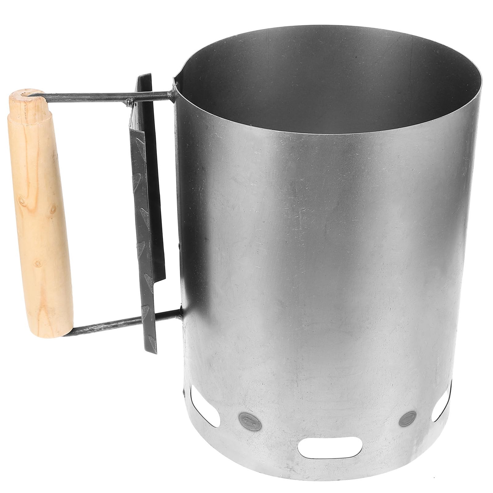 GALPADA Cubo para Encender Carbón de Hierro Mango de Madera para Barbacoas y Exterior, Herramienta Rápida y Segura para Encender Carbón de Forma Uniforme