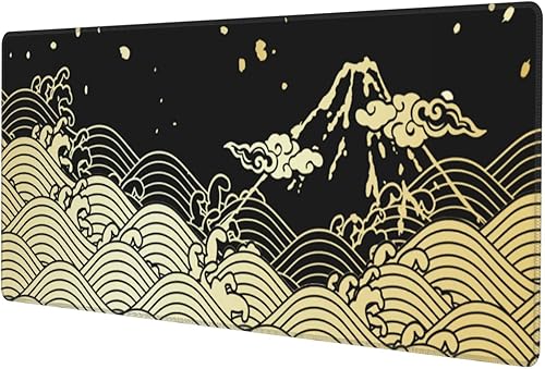 Miniatura 2 de Alfombrilla de ratón para videojuegos con onda japonesa dorada y negra XXL XL grande para escritorio, alfombrillas antideslizantes largas extendidas