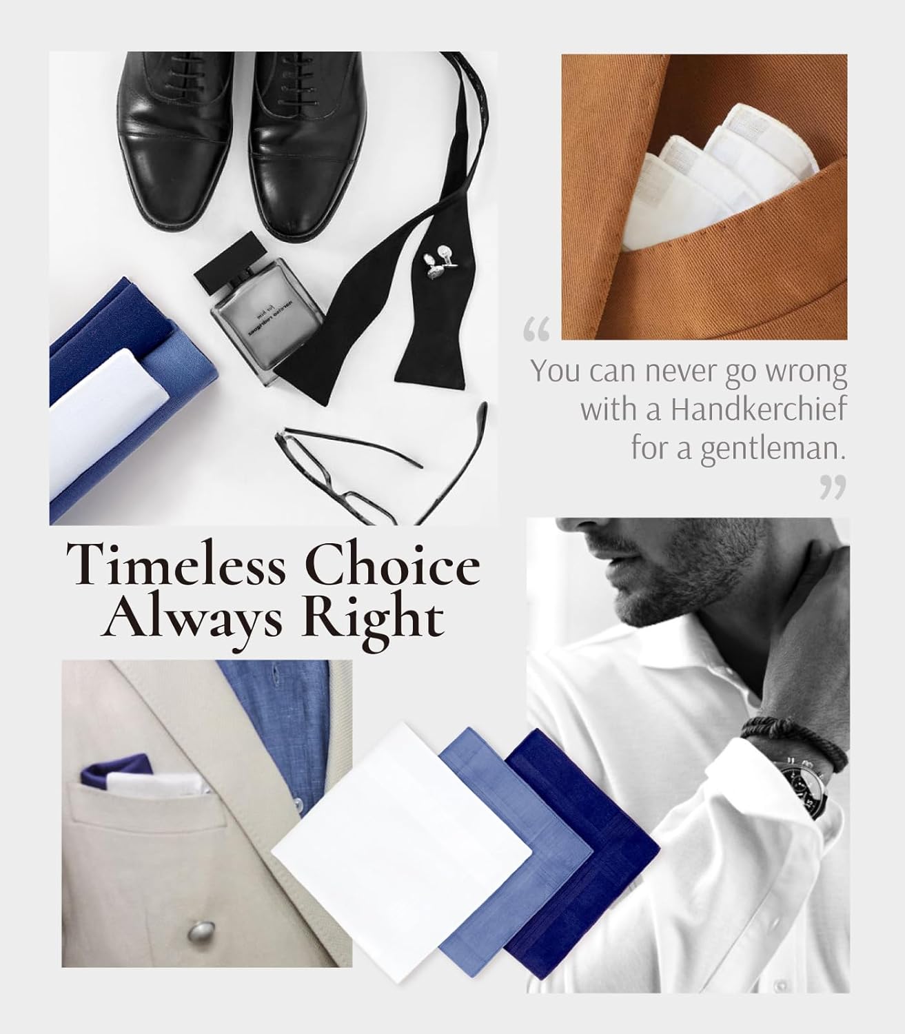 Zenssia Men's Pure Cotton Handkerchiefs with Hem, Bulk Set Hankies - Image 5