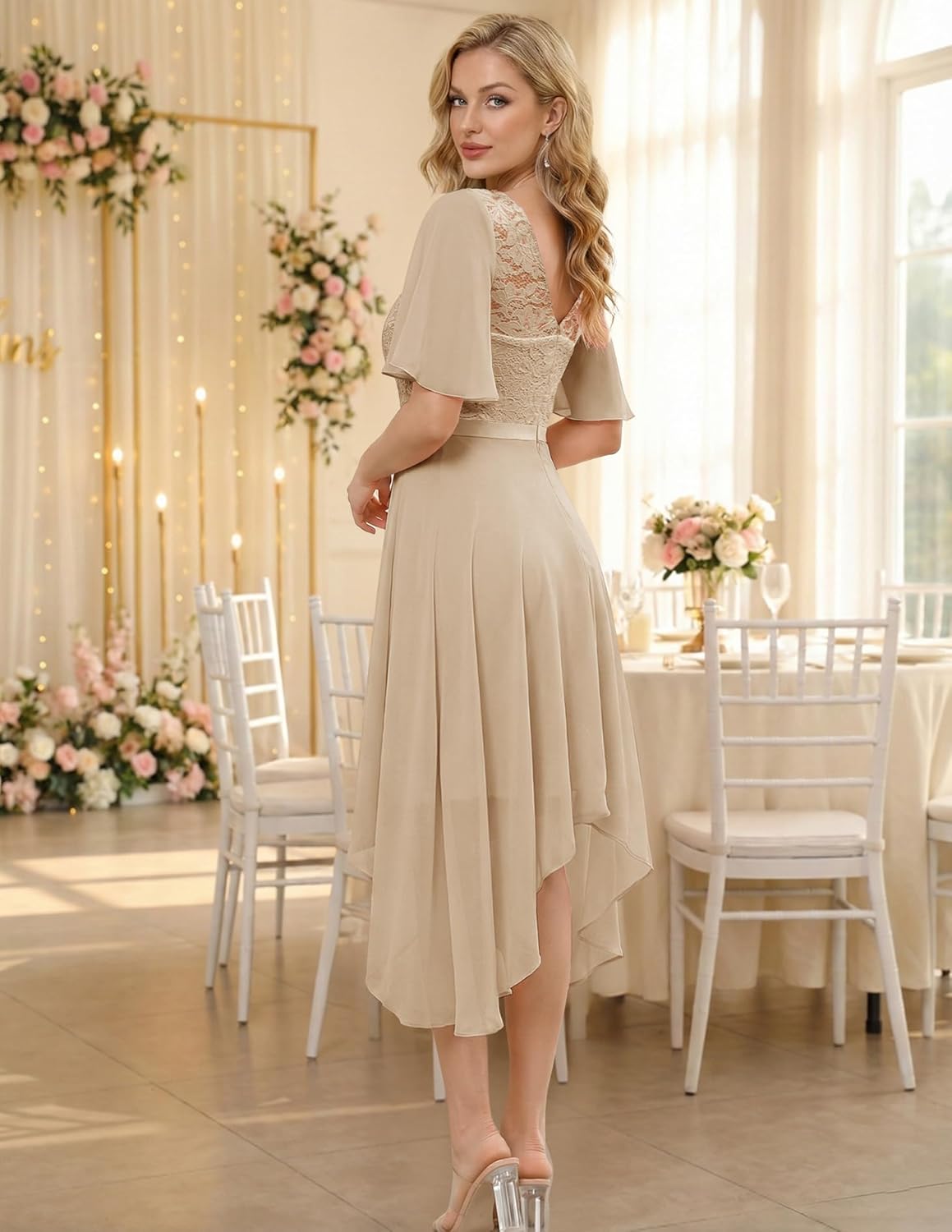 BeryLove Cocktail Formal Party Dress Bridesmaid Wedding Guest A Line Lace Elegant Flowy Prom Dresses - Image 6