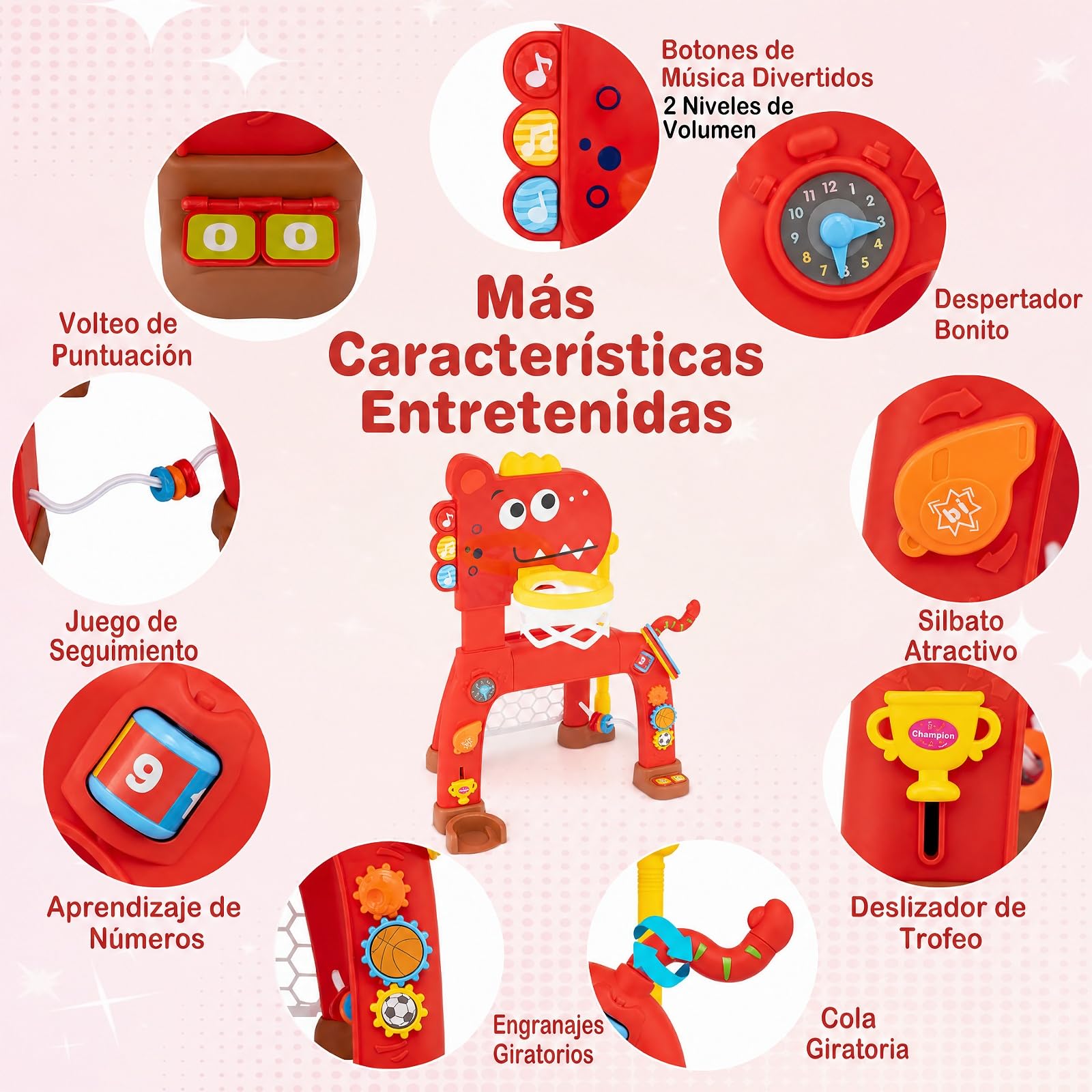COSTWAY 4 en 1 Canasta Baloncesto Infantil, Alturas Ajustables (Rojo)