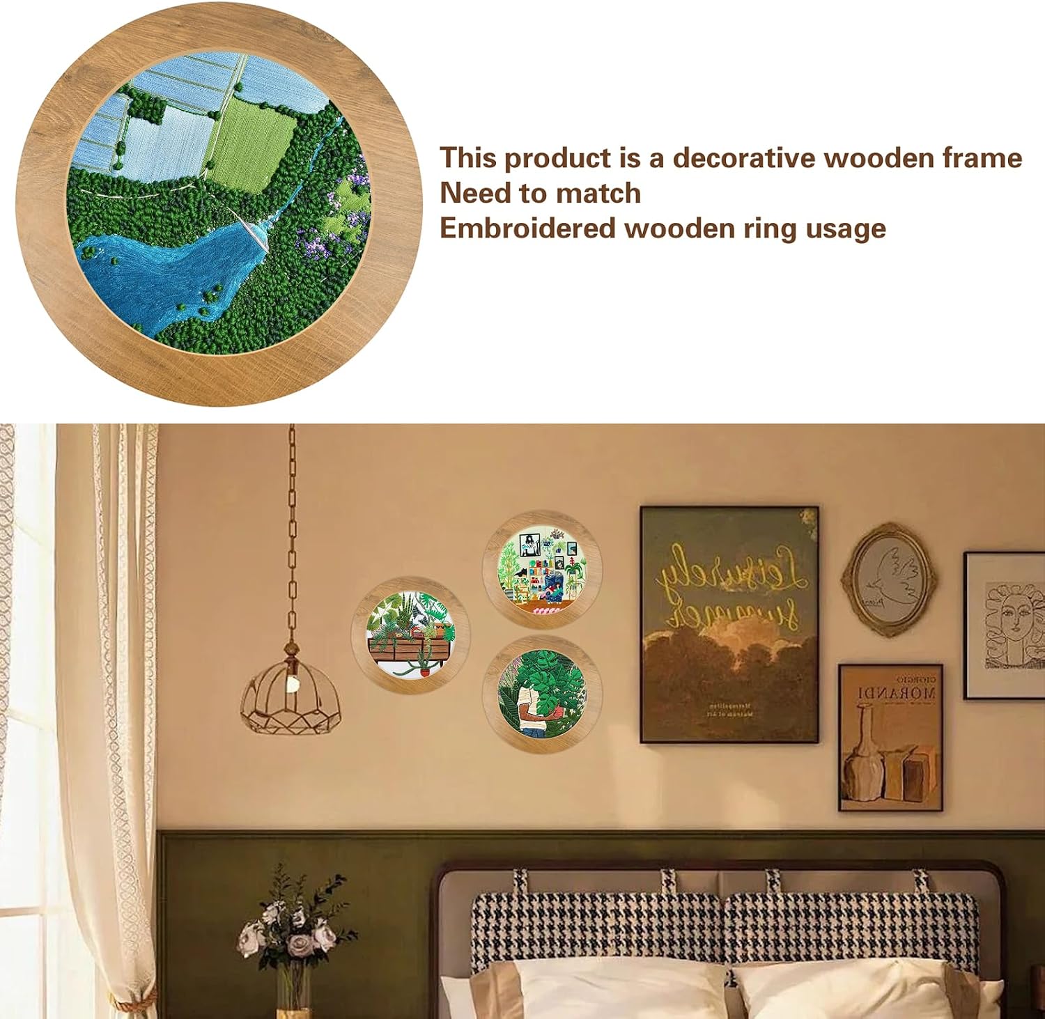 3 PCS Wooden Embroidery Frame for Display, 8 Inch Round Decorative Embroidery Hoop Display Frame for Finished Cross Stitch, DIY Art Craft Sewing Ornaments (Not Included Hoop)