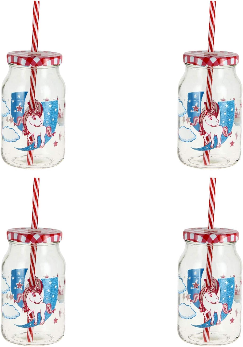 Cerve 450ml Unicorn Tumbler with Straw and Lid Smoothie Glass [Set of 4
