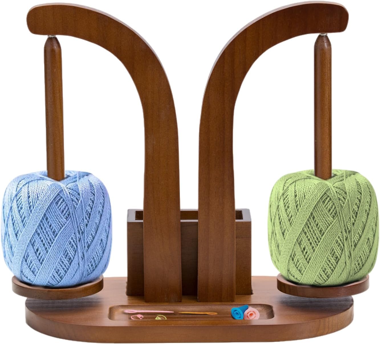 Double Yarn Holder, Holders for Crocheting, Crochet: Wooden, Magnetic, Spinner/Spinning, Portable, Hanging, Spool-Rack, Skein-Dispenser, Carousel, and Cake-Ball-Spindle Organizer