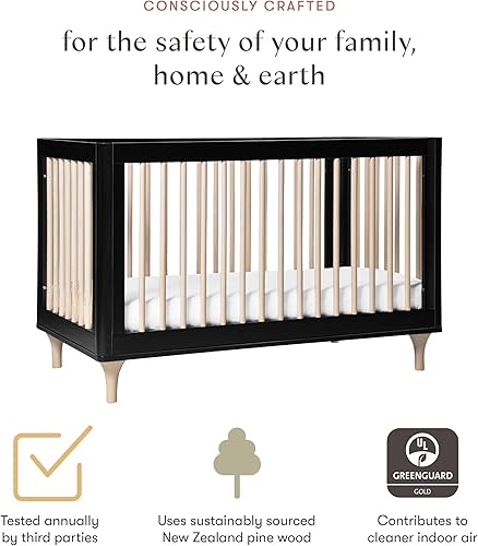 Miniatura 4 de Babyletto Lolly Cuna convertible 3 en 1 con kit de conversión de cama de niño pequeño , Cuna, Negro y lavado natural. Negro/Natural Lavado,blanco