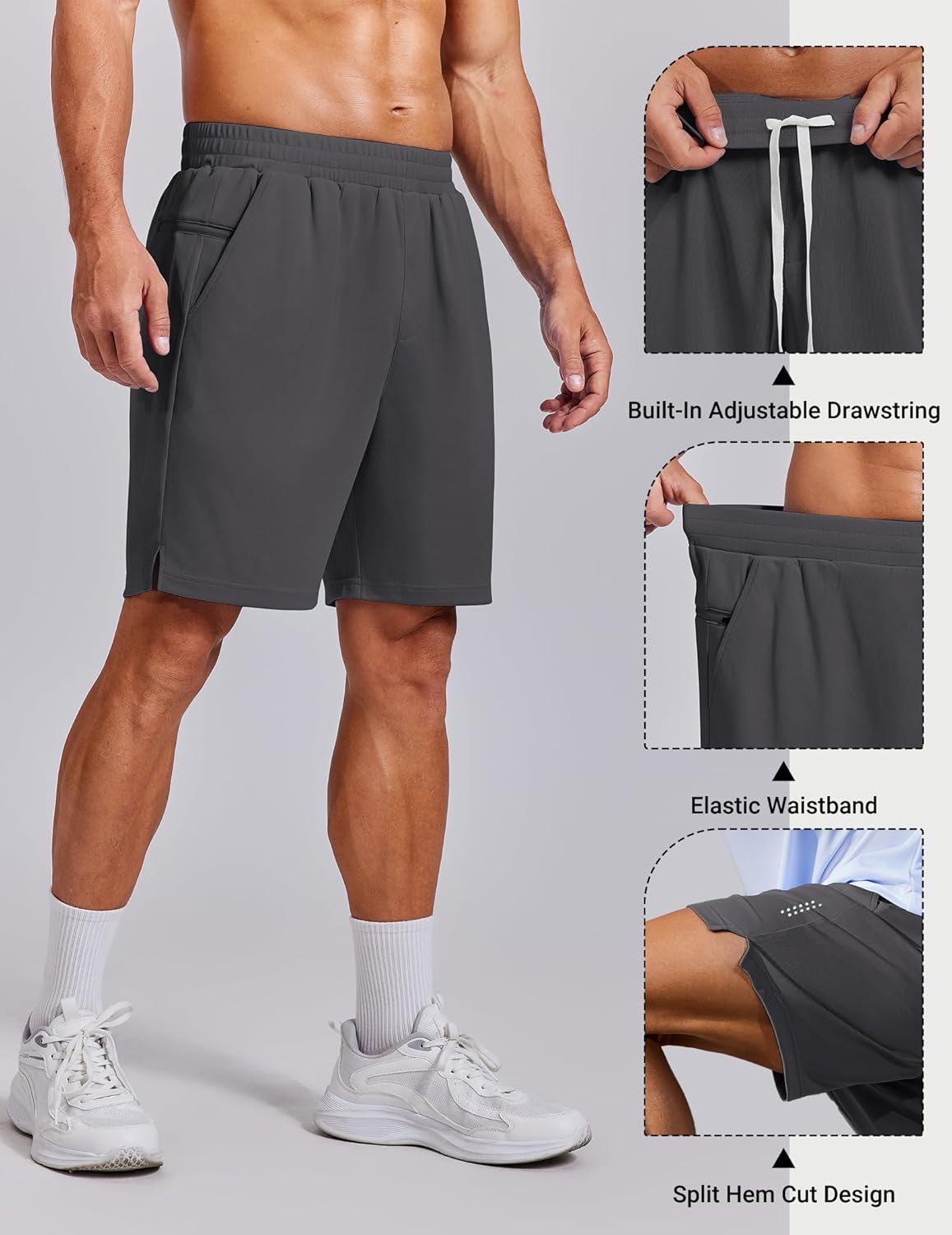 COOFANDY Mens Athletic Running Shorts with Zipper Pockets Quick Dry 7" Gym Workout Training Shorts - Image 4