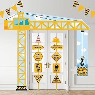29Pcs Construction Party Decoration Included Under Construction Hanging Porch Sign Banner Pennant Banner Traffic Road Signs for Kids Boys Construction Birthday Party Baby Shower Supplies