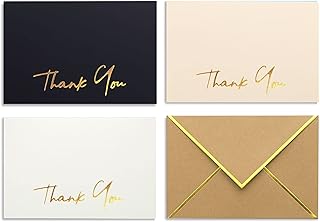 Winoo Design Heavy Duty Thank You Cards with Envelopes - 36 PK - Gold Thank You Notes 4x6 Inches Thank You Cards Wedding Thank You Cards Small Business Graduation Bridal Shower Black and Off White