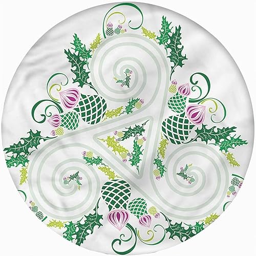 Mantel decorativo redondo ajustable, estampado celta, poliéster con bordes elásticos, diseño celta, diseño de líneas curvas celtas, se adapta a mesa